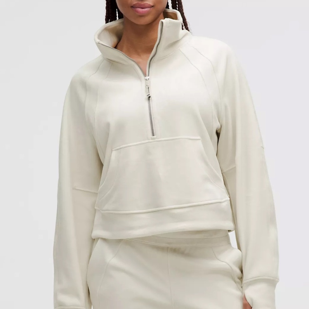 Lululemon Scuba Oversized Funnel-Neck Half Zip Jacket in Velvet, Bone, Sz M/L